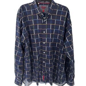 Luchiano Visconti Blue Men's My Favorite Shirt XXL Windowpane Plaid Button Down
